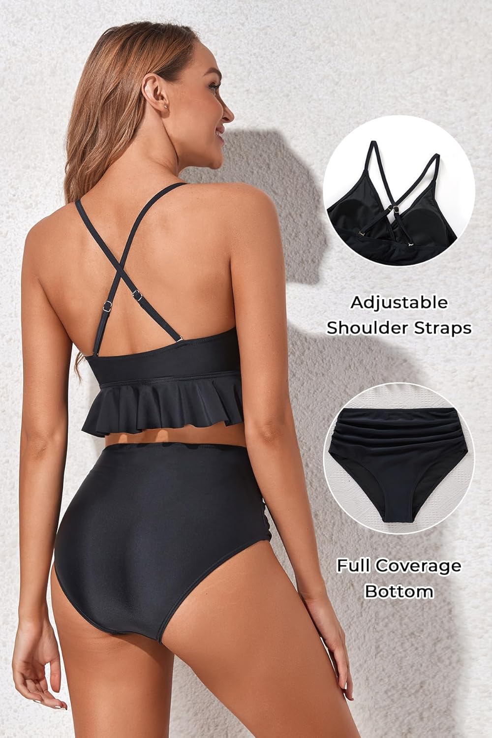 Tempt Me Women High Waisted Ruffle Bikini Set Two Piece Swimsuits Flounce Tummy Control Bathing Suit - Image 2