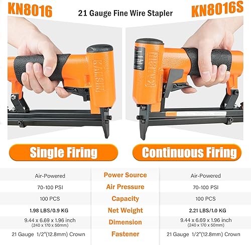 Miniatura 13 de #KN8016S - Grapadora neumática de tapicería serie de calibre 21, grapas de corona de 1/2 pulgadas, longitud de 1/4 a 5/8 pulgadas, pistola de grapas
