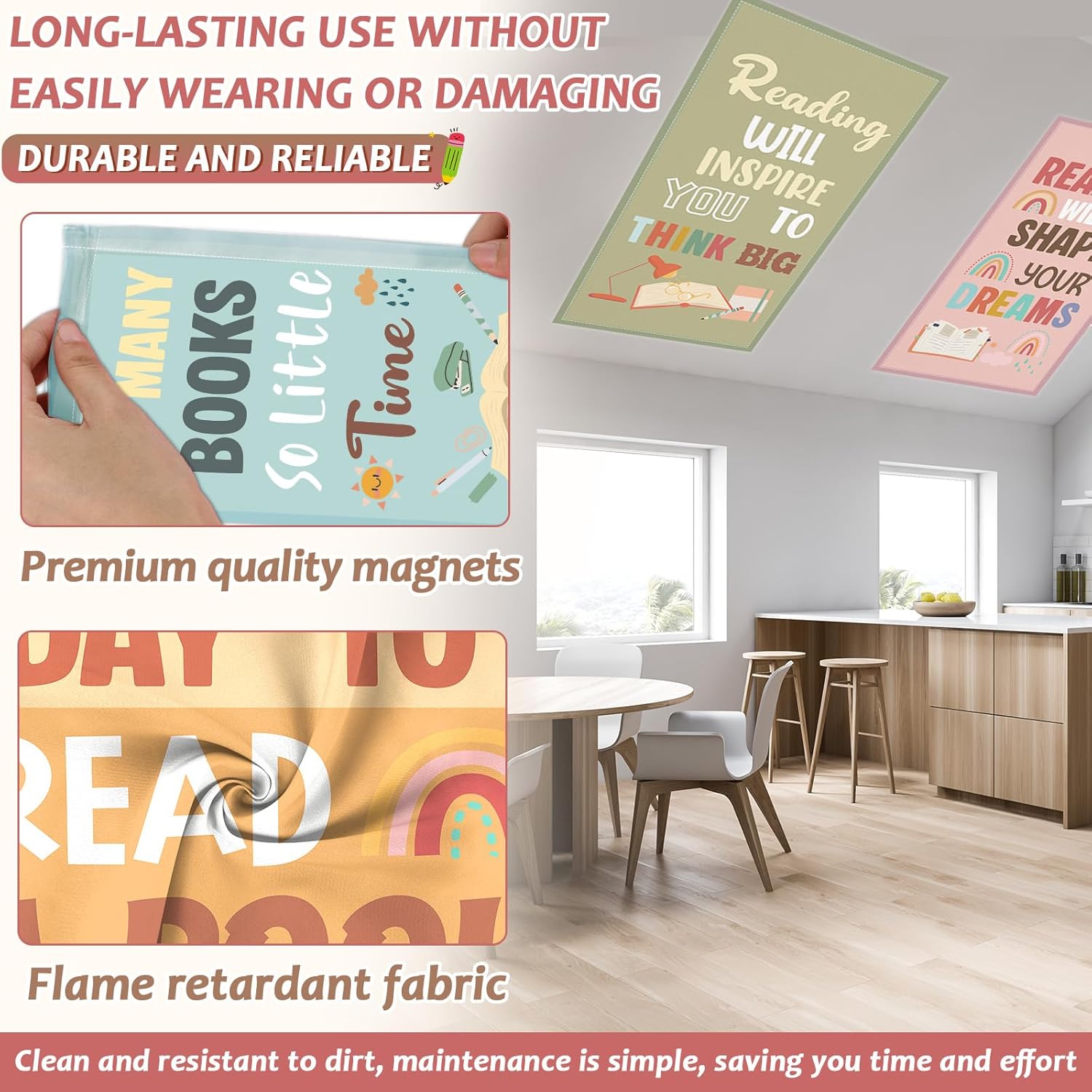 8 Pcs Fluorescent Light Covers with 60 Magnets Decorative for Classroom Ceiling Light 4 x 2 Feet Magnetic Light Covers Filter Easy Install for Office Hospitals & Home Drop Ceiling Supplies(Reading)