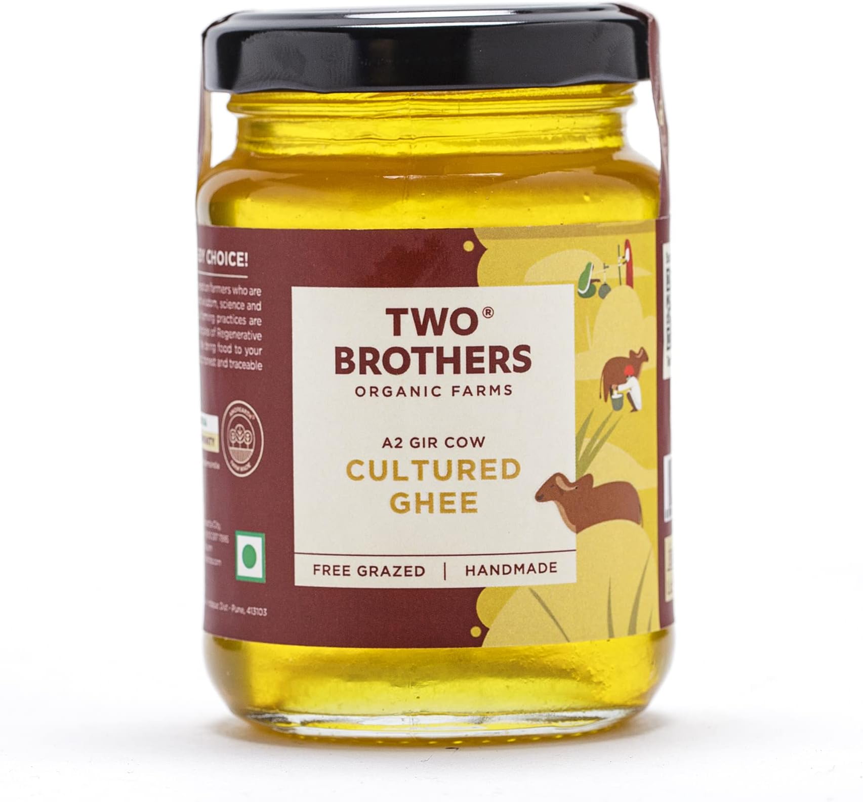 Two Brothers Organic Farms Amorearth A2 Ghee | Desi Gir Cow Cultured Ghee | Bilona Method | Immunity Booster | Healthy For Heart - 150 ml