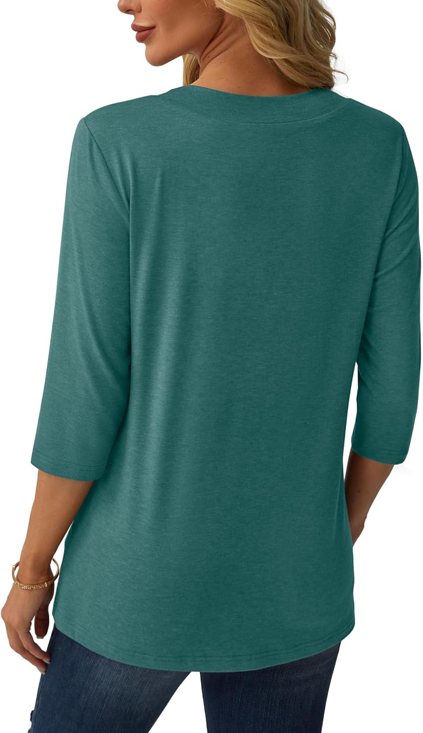 3/4 Length Sleeve Womens Tops V Neck Casual Tunic Loose Fit Basic Shirts Trendy Tops for Women 2025 - Image 4
