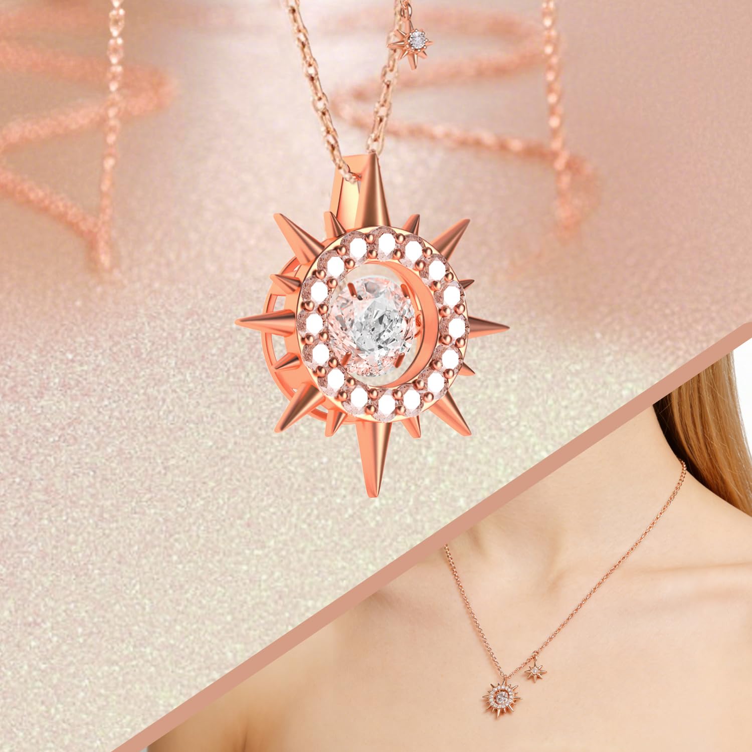 FEIKFEIZ Collana in moissanite da donna, pendente, diamante coltivato in laboratorio, placcata in oro rosa 18K, collana d'oro, collana da uomo, regalo di gioielli.