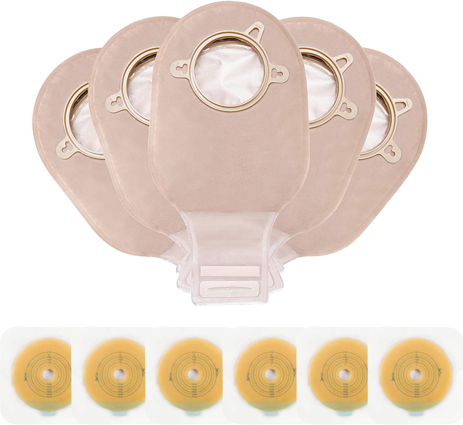 Carbou 21 PCS Ostomy Supplies Colostomy Bags Two Piece Drainable Pouches with Closure 12", Ileostomy Stoma Care,Cut-to-Fit(15pcs Bags+6pcs Barrier)