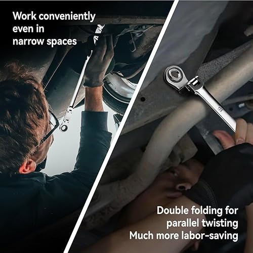 Miniatura 21 de DISEN Juego de llaves de trinquete de cabeza flexible extra larga de 0.551-0.591 in, llave de trinquete de largo alcance con extremo de caja doble