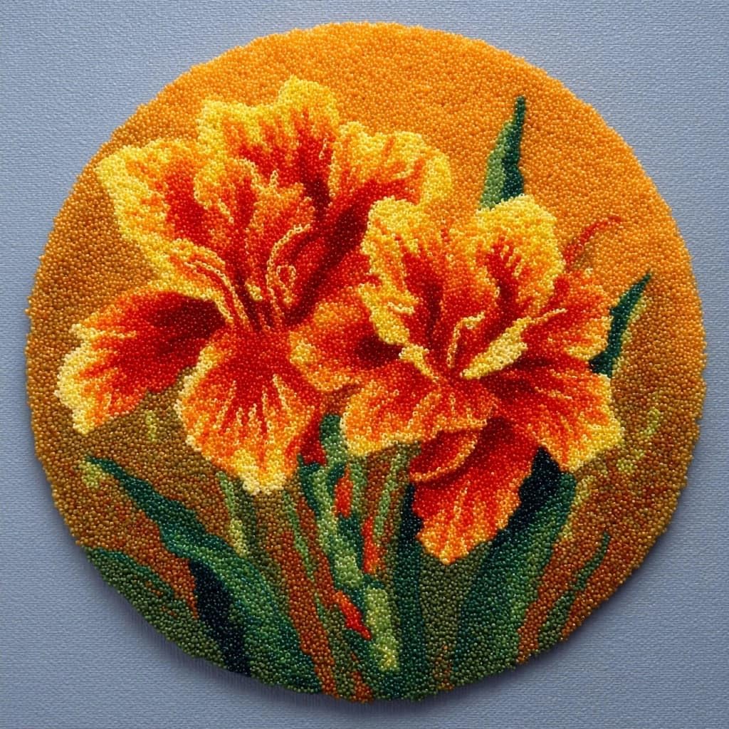 AMBATTERY Round DIY Latch Hook Rug Kits,Iris Flowers