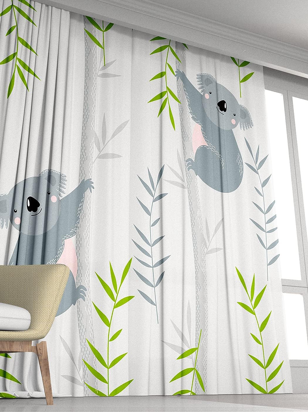 Cute Koalas Window Drapes Curtain Tropical Koalas Trees Character Animal Australia Baby Bear Rod Pocket Drapes Curtain for Living Room Home Decor 21x63 Inches 2 Panels
