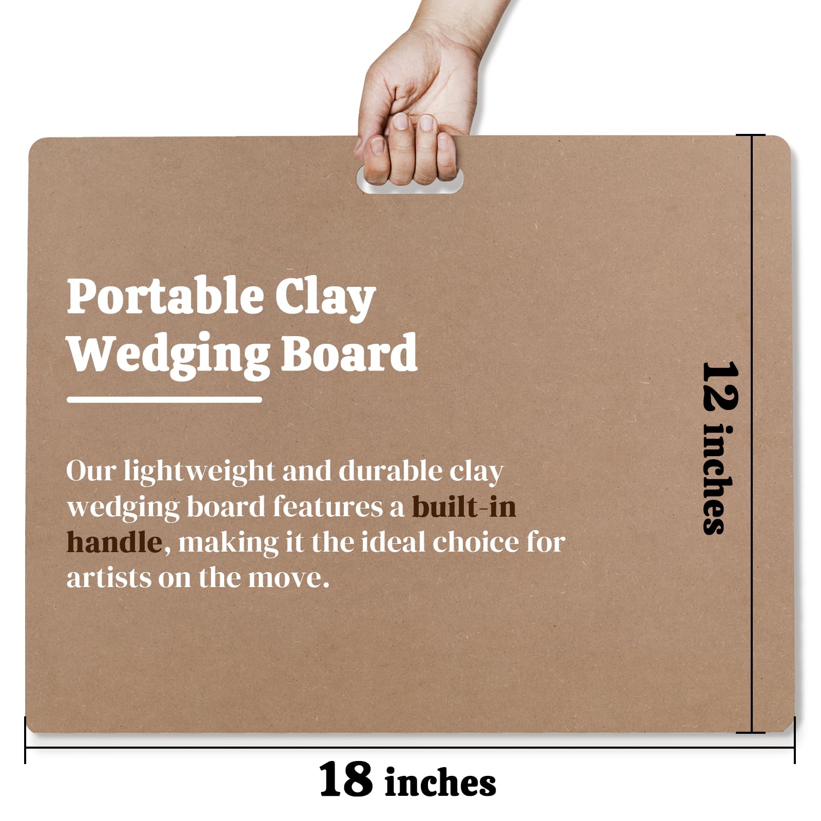 Calpalmy Clay Wedging Board with Convenient Built-in Handle - 12 x 18" Portable Clay Board for Ceramics, Clay Crafts, and Pottery - Sturdy 9mm Thickness MDF Tote Board for Clay Art Enthusiasts