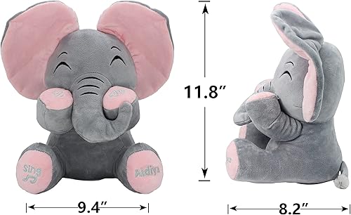 Miniatura 7 de Aidiya Animales de peluche de elefante, regalos para bebé, orejas interactivas, elefante, hablando, cantando, juguetes de peluche para niñas y
