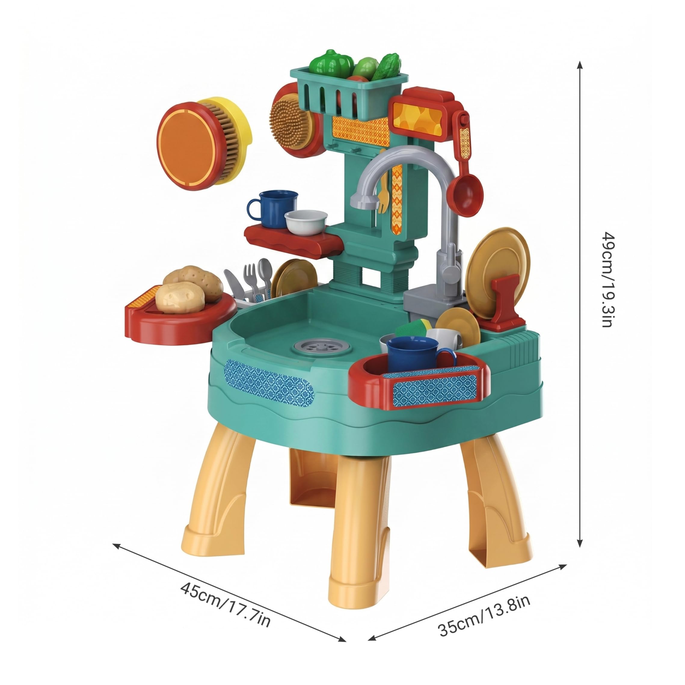 Mesas de agua de arena, mesas de agua para juegos al aire libre para niños, mesa para niños de 34 piezas, fregadero de juego con funcionamiento, pesca con recirculación eléctrica y juguete de cocina