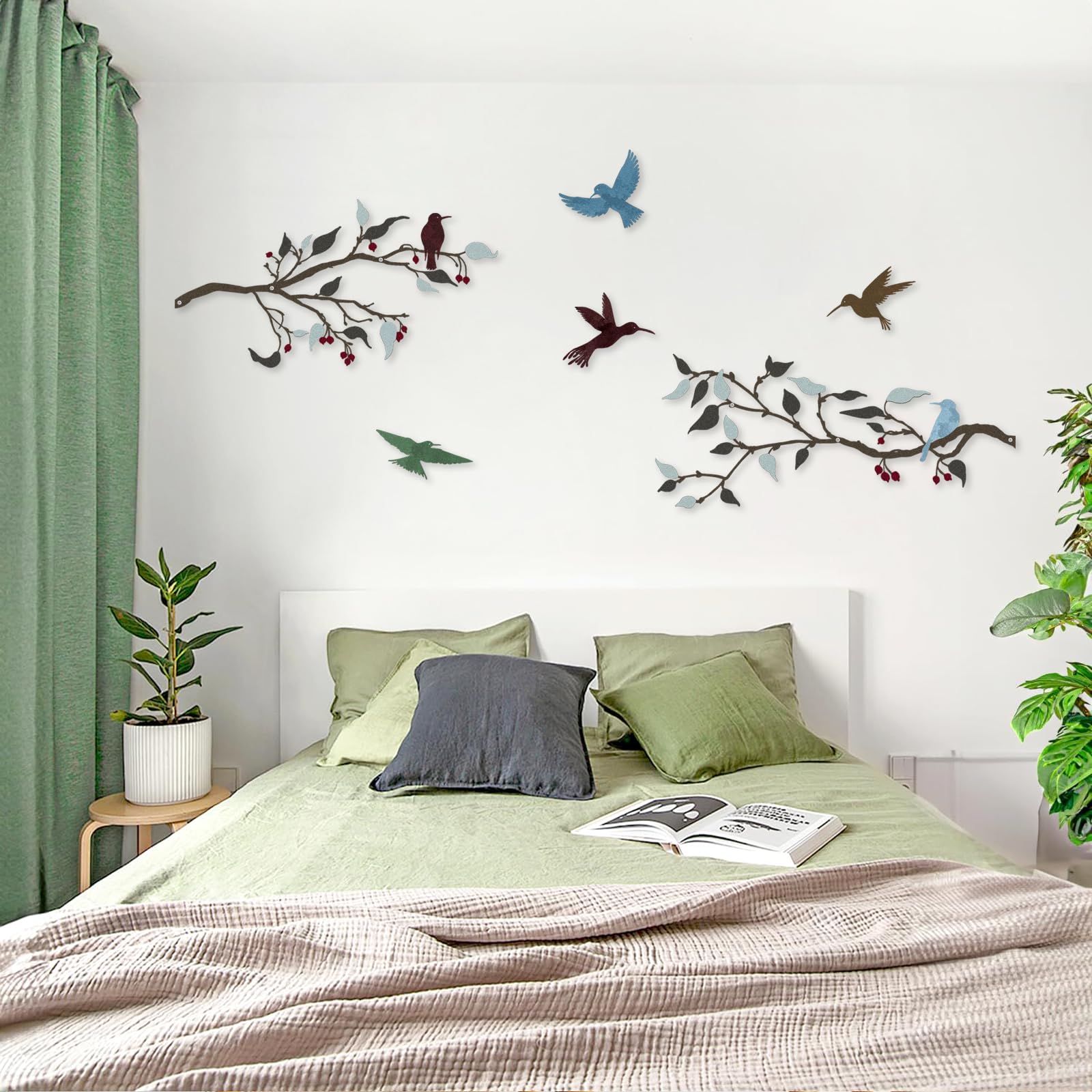 Pduoduo Set di decorazioni da parete in metallo con uccelli uccelli in metallo su rami decorazione da appendere alla parete Ideale per la decorazione di giardini e case all'interno e all'esterno