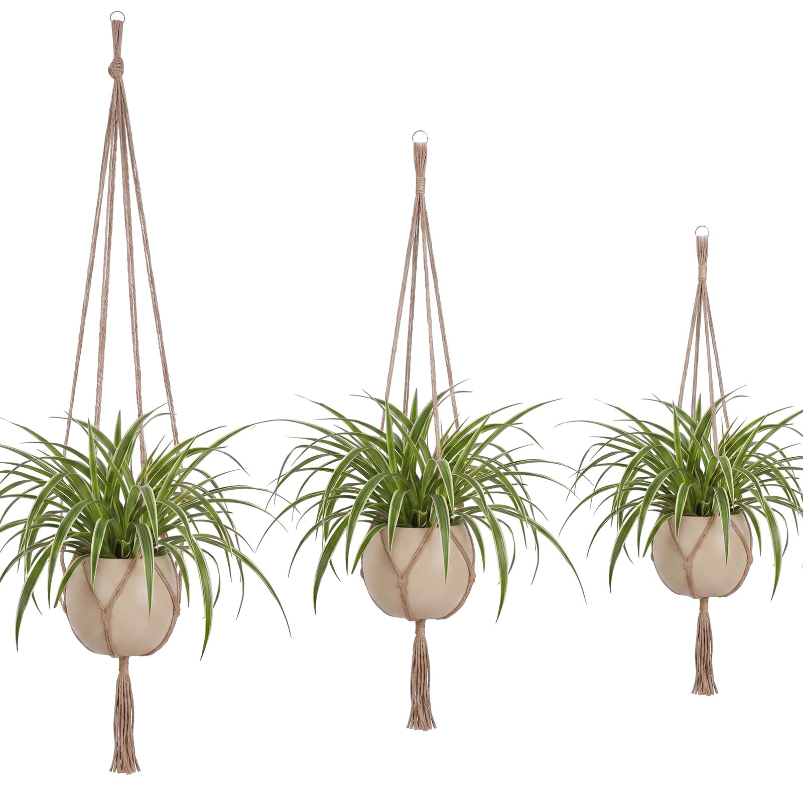 EBOOT 3 Pack 33 41 48 Inch Macrame Plant Hanger, Linen Color, 4 Legs