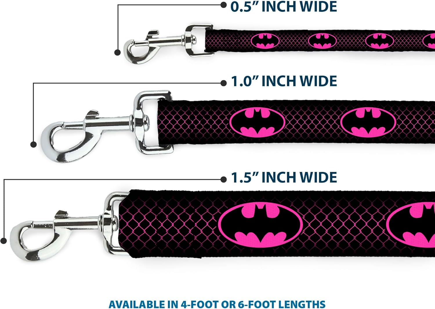 Buckle-Down Dog Leash Batman Shield Chainlink Black Hot Pink 6 Feet Long 1.0 Inch Wide, Multicolor (DL-6FT-WBM163)