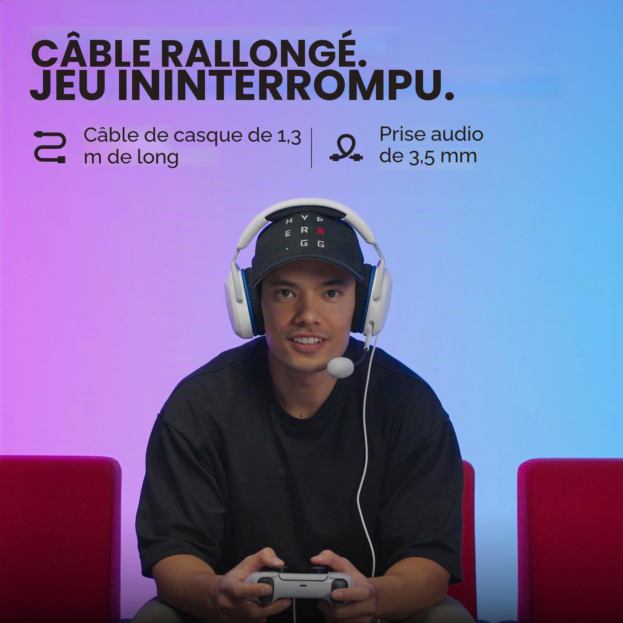 HyperX Cloud Stinger 2 Core pour PlayStation, Casque gaming filaire PS5/PS4, Haut parleurs 40 mm, Micro antibruit avec mute par pivotement, Commandes audio sur casque, Léger, Blanc