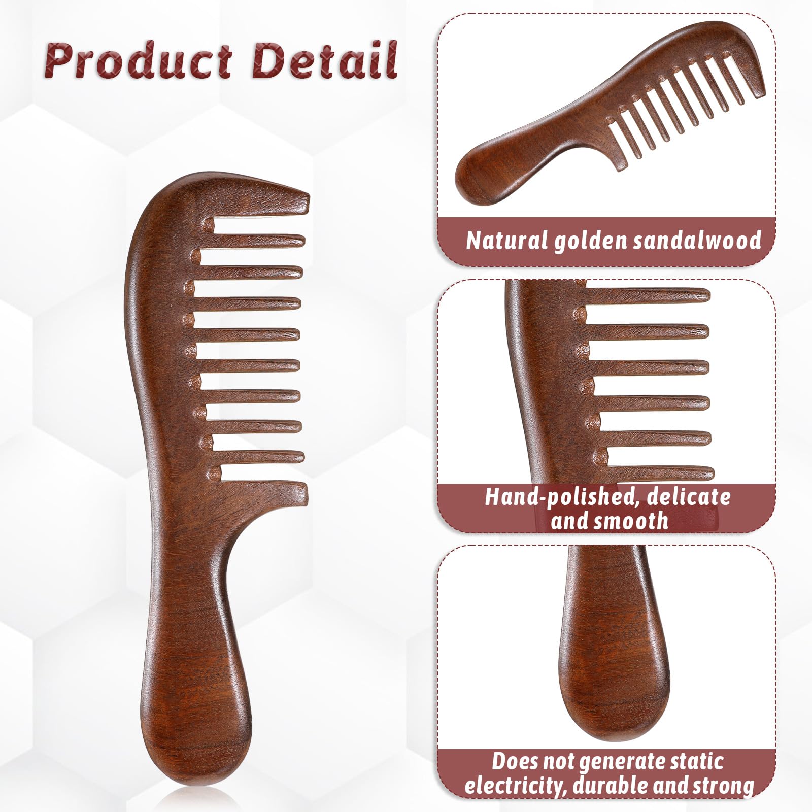 Thicken Wooden Wide Tooth Comb for Curls Sandalwood Comb Anti-Static Large Natural Sandalwood Wooden Combs with Exquisite Chinese Storage Bag Curly Hair Combs for Women Men - Image 3
