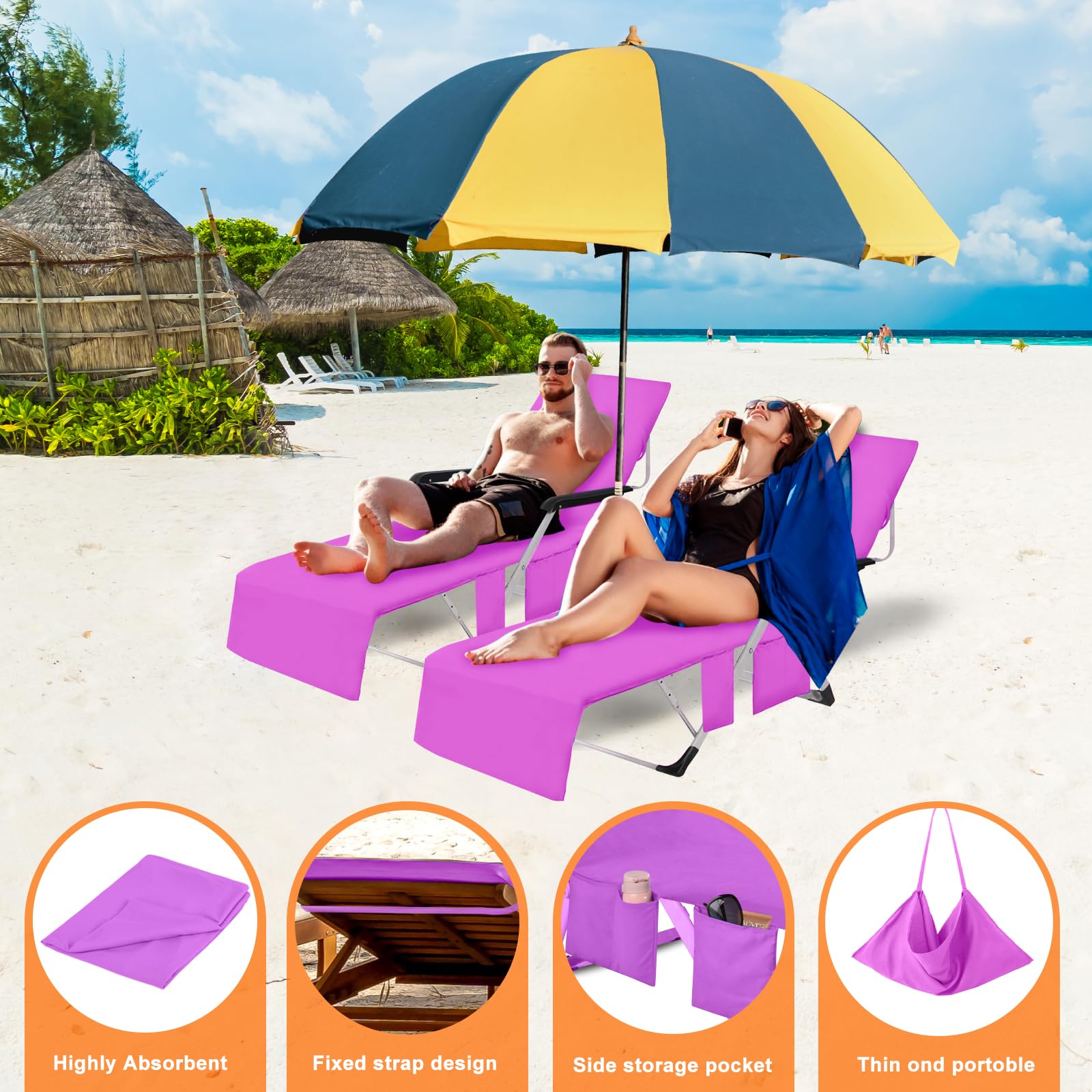 Grande Serviette De Plage Microfibre 75x210 Cm - Ultra Absorbante, Séchage Rapide Avec Poches & Boucles - Bleu