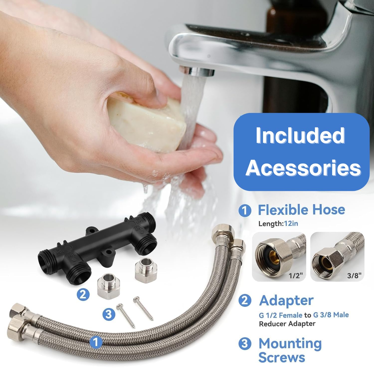 Watts Premier Replacement Sensor Valve Kit for 500800, 500805, HWRS-WH Watts Instant Hot Water Recirculation System, Two 12" Supply Lines, Two Reduced Fittings 1/2" FTP - 3/8" MPT, Two Mounting Screws