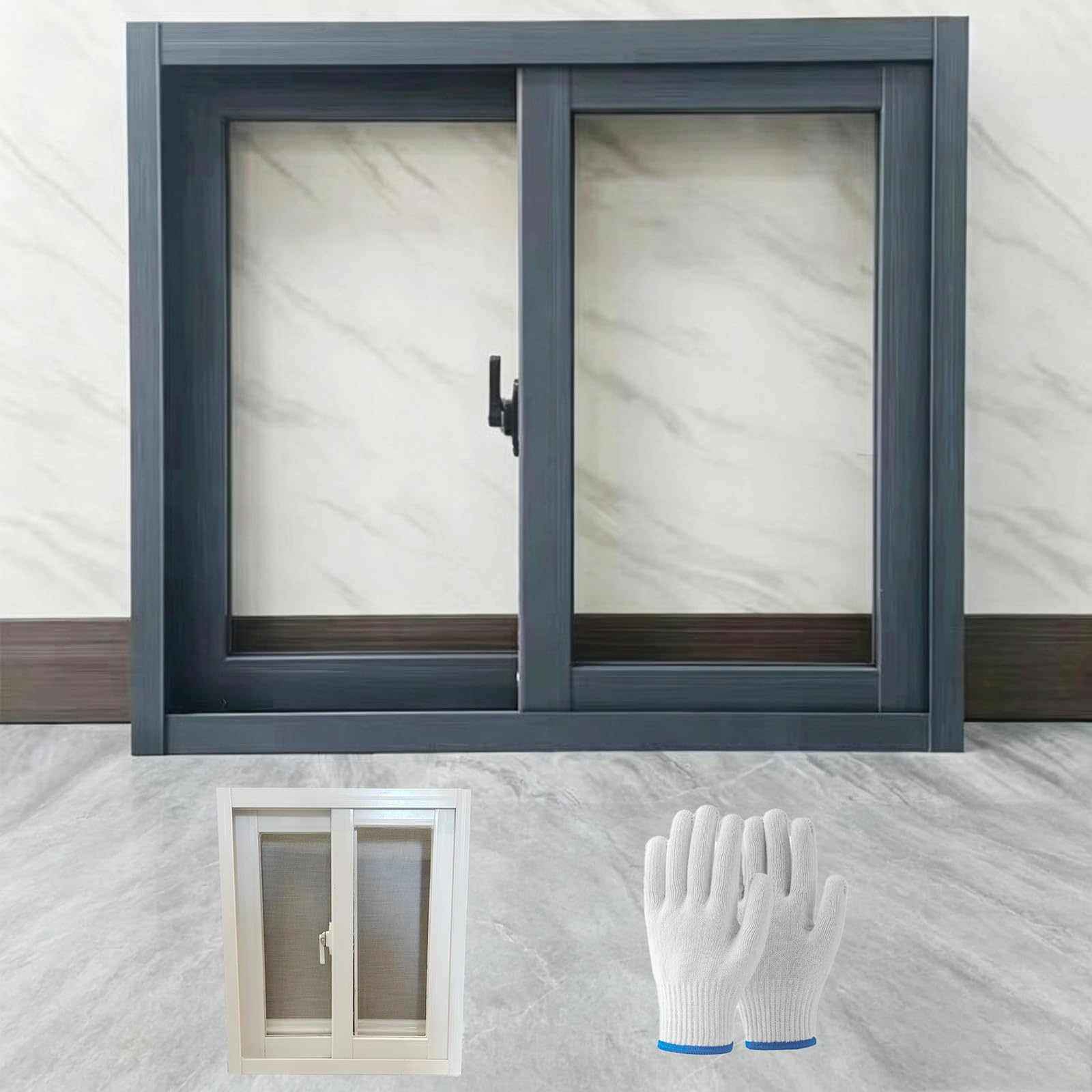 Sliding Basement Window, Horizontal Slide Open Design Ventilation Window, Aluminum Frame Replacement Window for House Basement(Black(WxH),36x25")