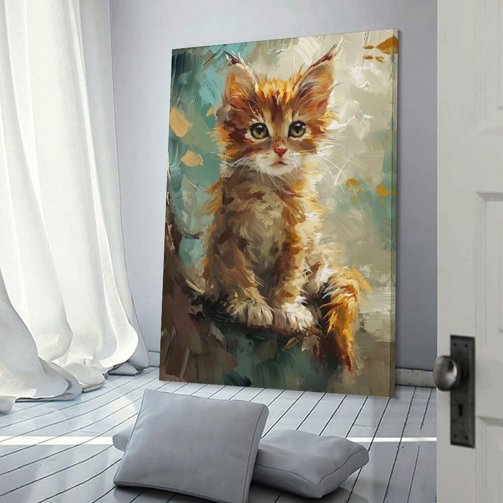 Junmoney Hanging Wall Art Adorable Feline Charm, 20x30inch(50x75cm), for Wall Displays, Bedrooms Or Room Updates, Decorative Artwork with Flexible Styling