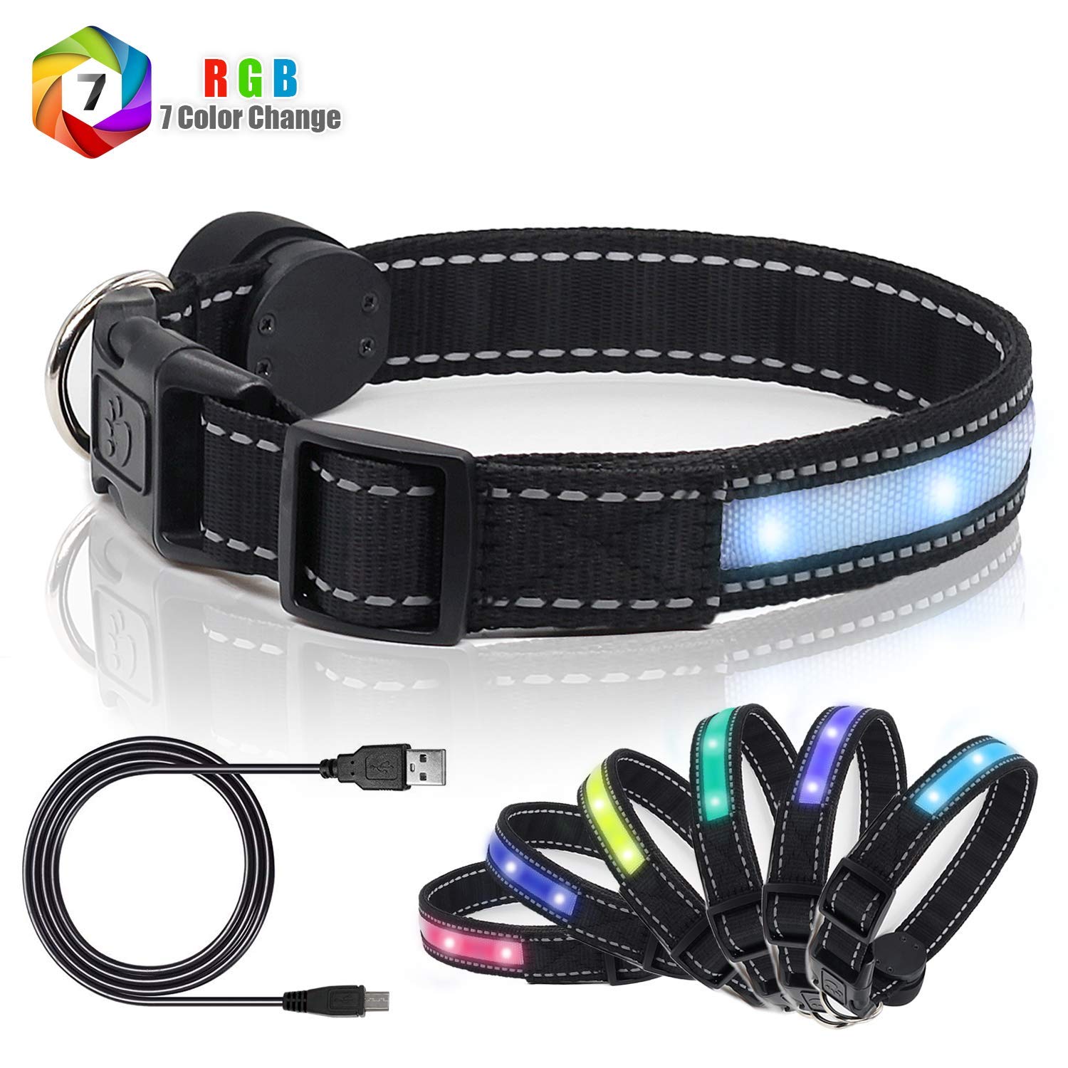 Collar de Seguridad LED para Perro, Recargable por USB, Collar de Nailon para Mascotas con Hebilla de Metal, Resistente al Agua, luz Intermitente, Hace Que tu Perro Sea Visible, Seguro y Visto