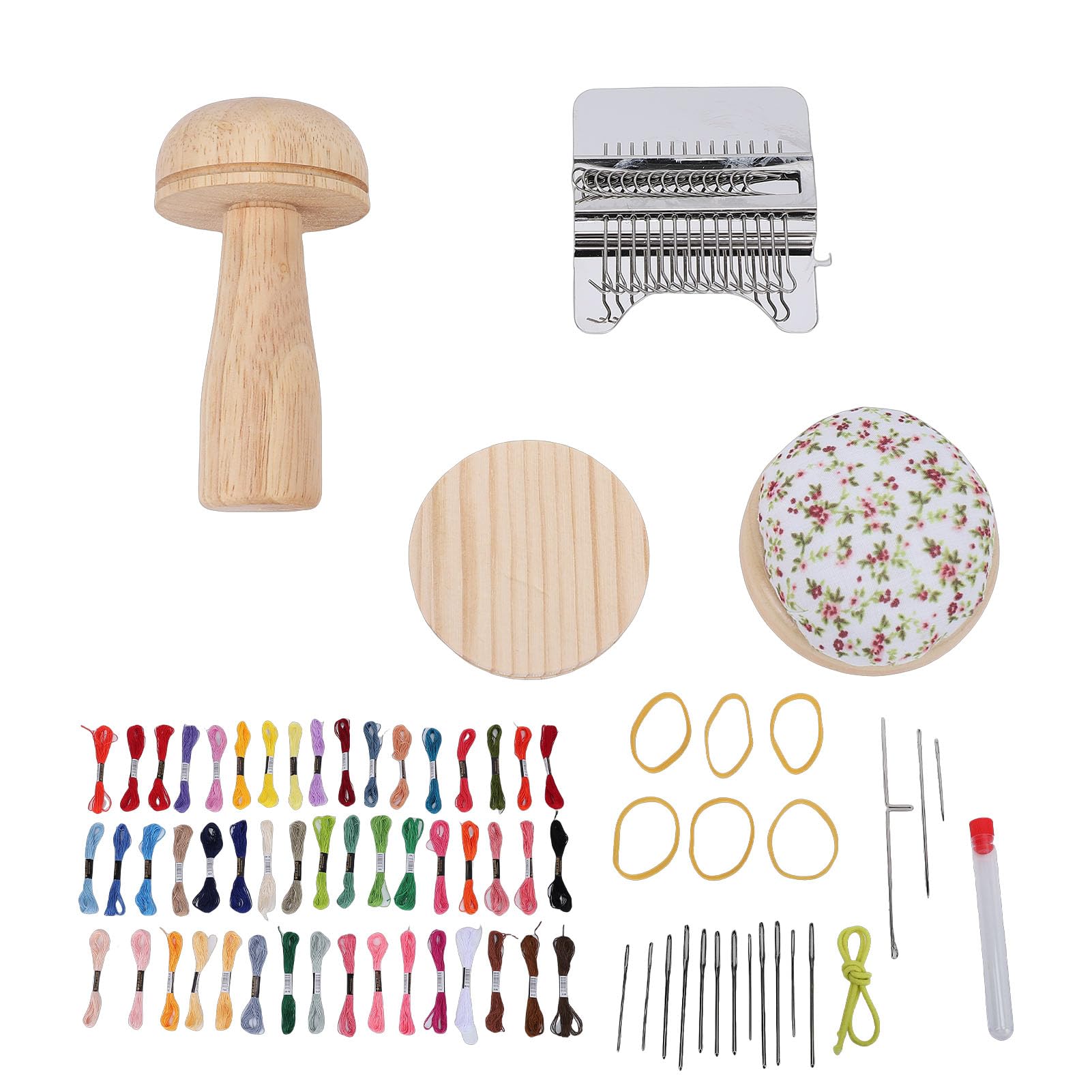 Wakects Mini Kit de Herramientas para Zurcir, Herramienta de Reparación de Tejido de Madera de Haya con 50 Hilos y 12 Agujas, Fácil Reparación de Telas para Calcetines, Suéteres, Ropa, Artesanos