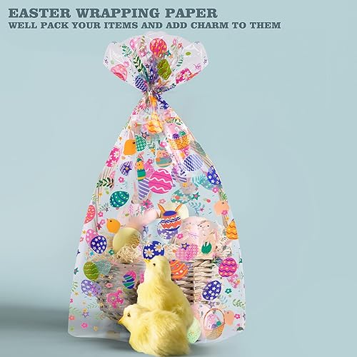 Miniatura 4 de Rollo de celofán con diseño de Pascua (100 pies de largo x 32 pulgadas de ancho) Bolsas de celofán de Pascua gruesas transparentes con huevos de