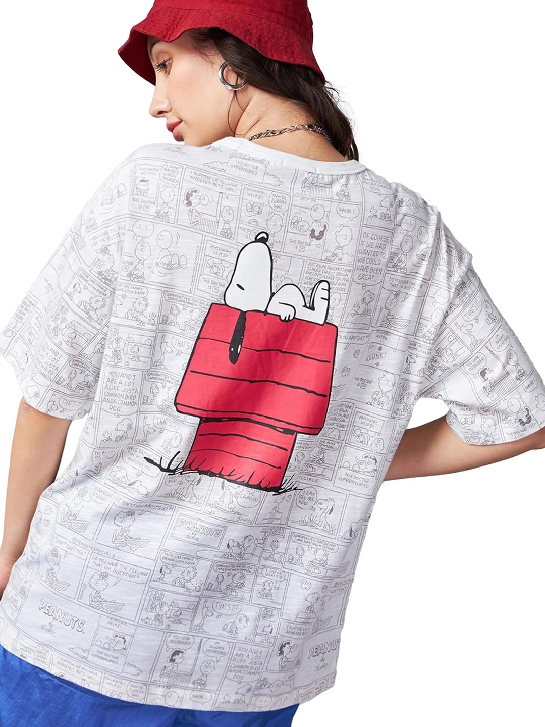bewakoof Air 1.0 Official Peanuts Merchandise Snoopy Women's 100% Cotton Oversized Fit Round Neck T-Shirt-picture-22