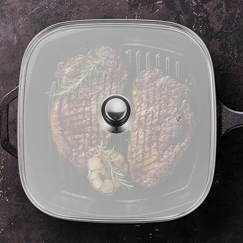 Miniatura 3 de UPKOCH Tapa cuadrada de vidrio templado con perilla redonda, cúpula de plancha transparente para olla, protector de cacerola, utensilios de cocina