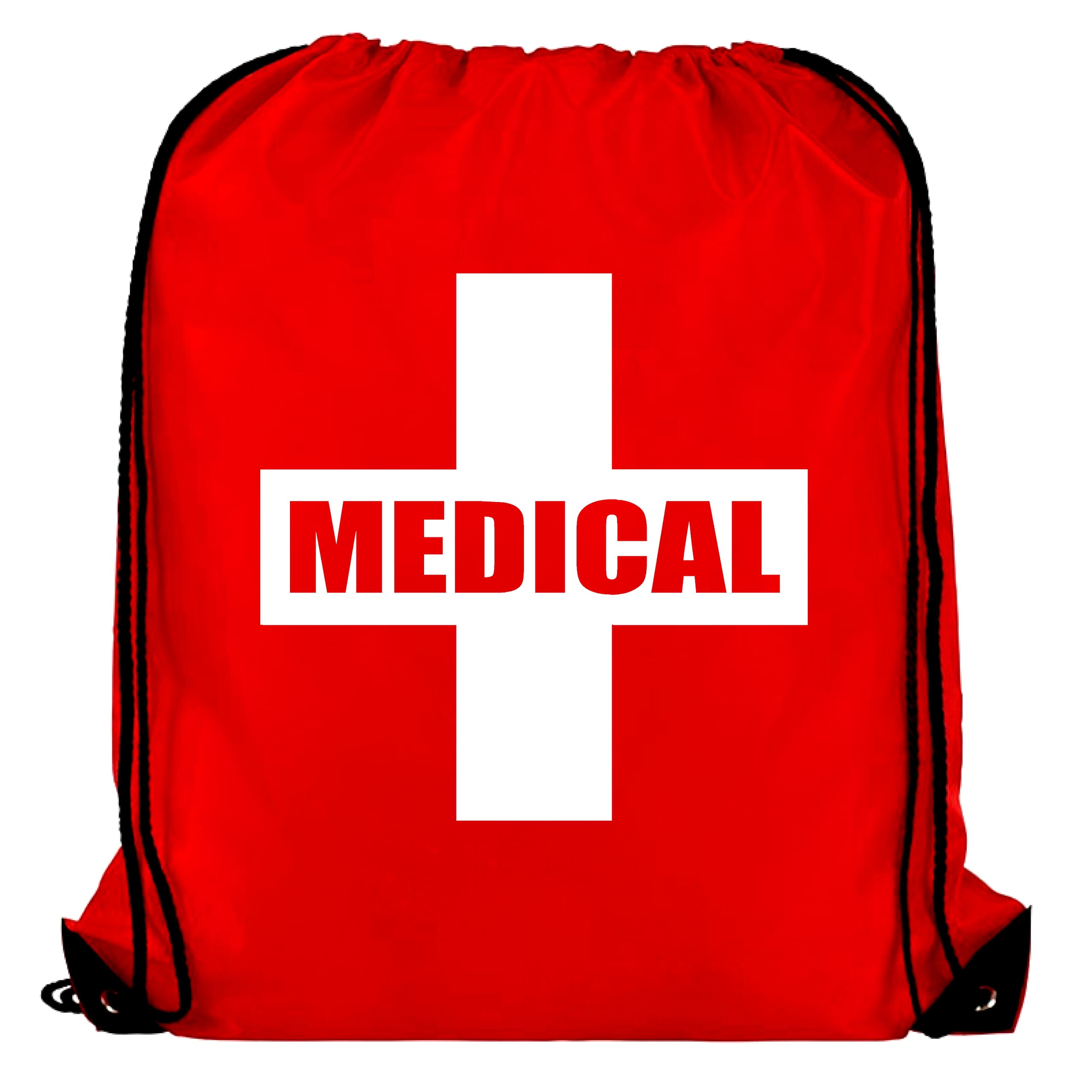 Red Medical First Aid Drawstring Bag in Red & White