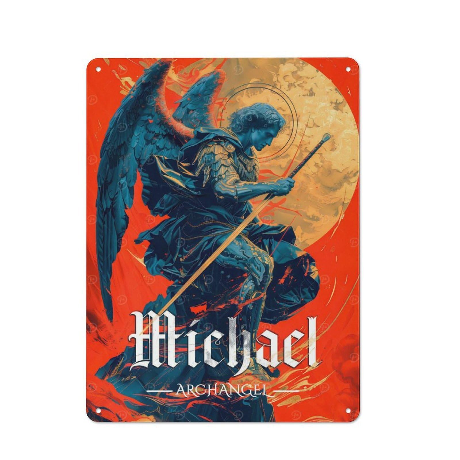 Junmoney Michael Archangel Art Metal Wall Sign 40X30cm Featuring For Home Bar Wall, For Themed Interiors In Home Bars And Entertaining Spaces