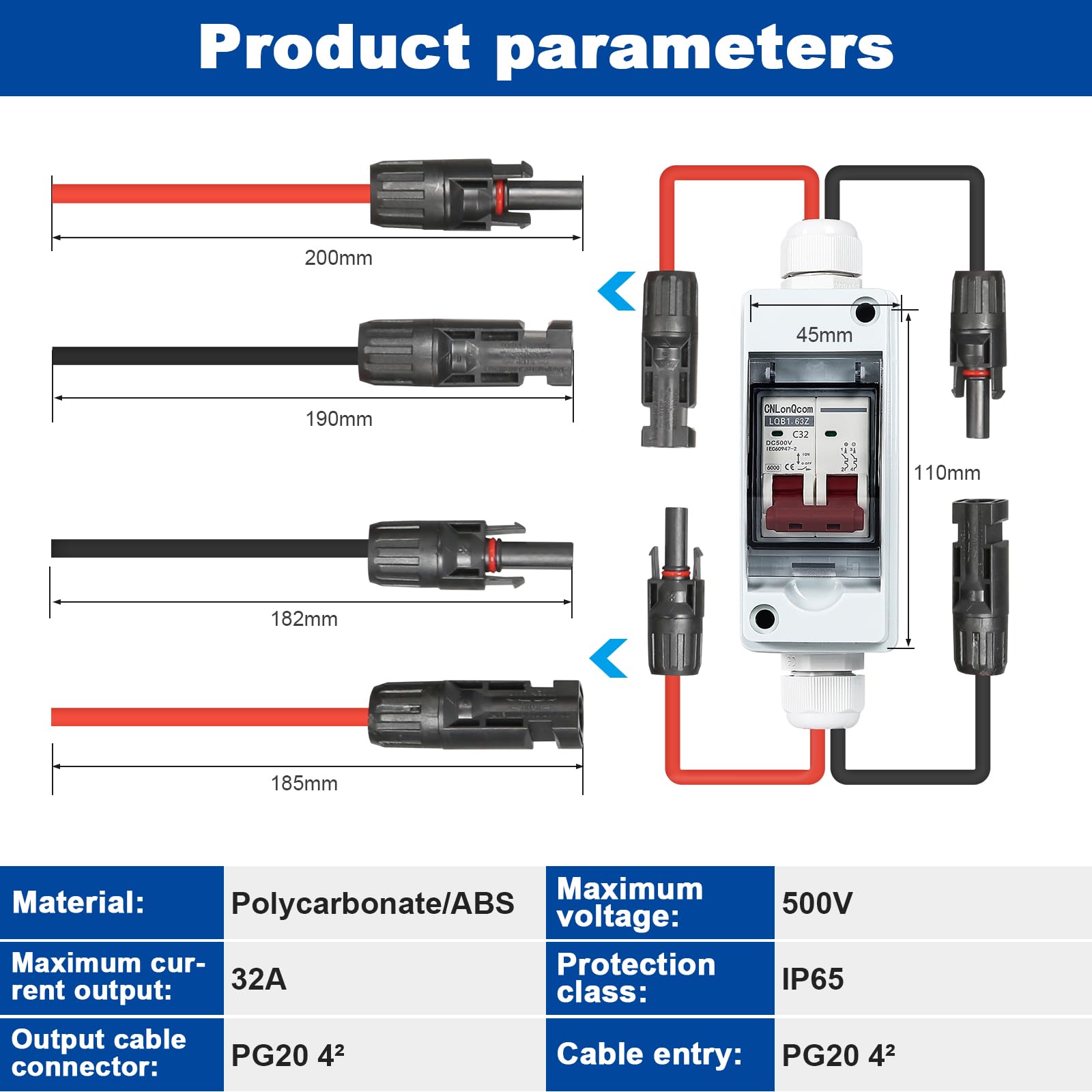 DEWIN DC Trennschalter, Leitungsschutzschalter 1 in 1 aus 1 String PV Trennschalter wasserdichte Solar Combiner Box für PV Anlage 32A DC 500V