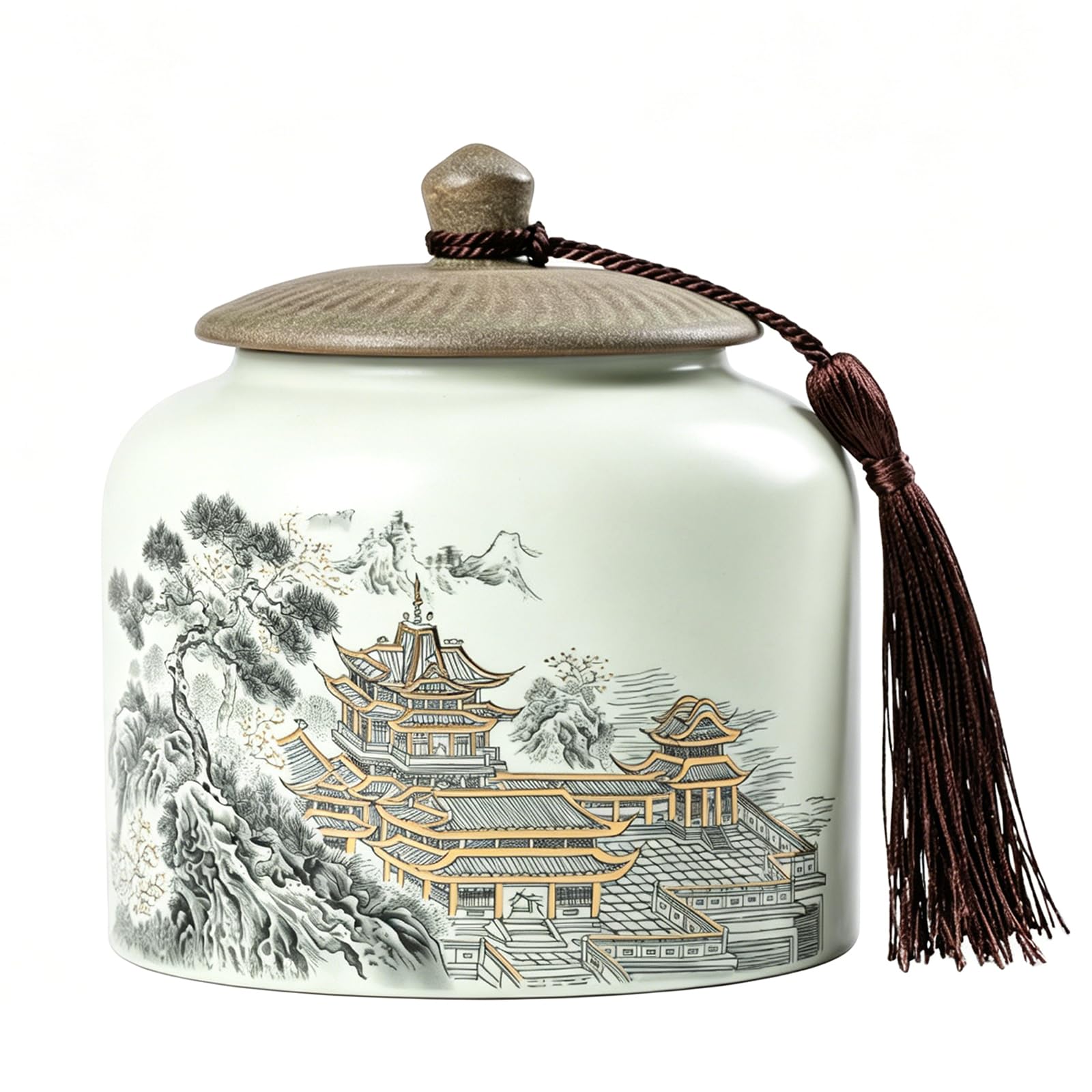UpGBRF Ceramic Portable Tea Caddy 800ML Tea Canister Tea Storage Container Tins Jar with Airtight Lid for Tea 27OZ,A