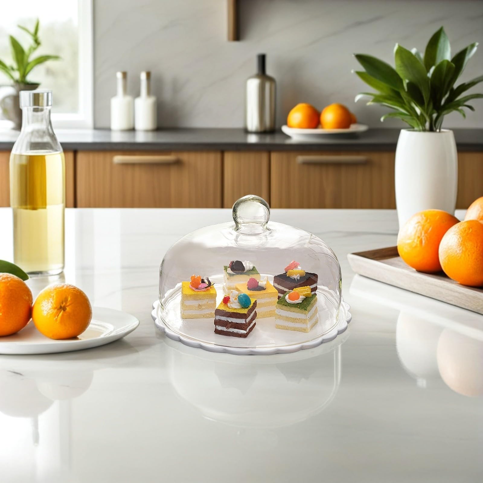 Cúpula de Vidrio y Cerámica para Pastel, Bandeja Portátil y Ligera Adecuada para Cocina y Exhibición de Pasteles
