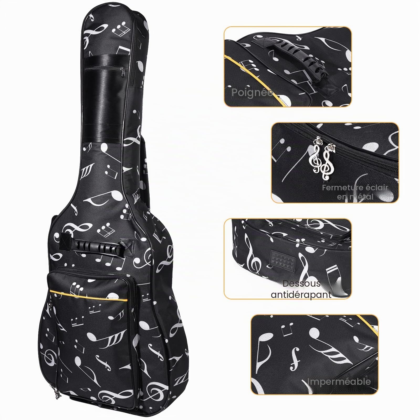 Étanche Oxford Guitar Bag 39/40 / 104.1cm Modèle de coque musicale rembourré Sac de voyage en nylon pour guitare électrique Guitare acoustique Guitare classique et résistant à l'impact