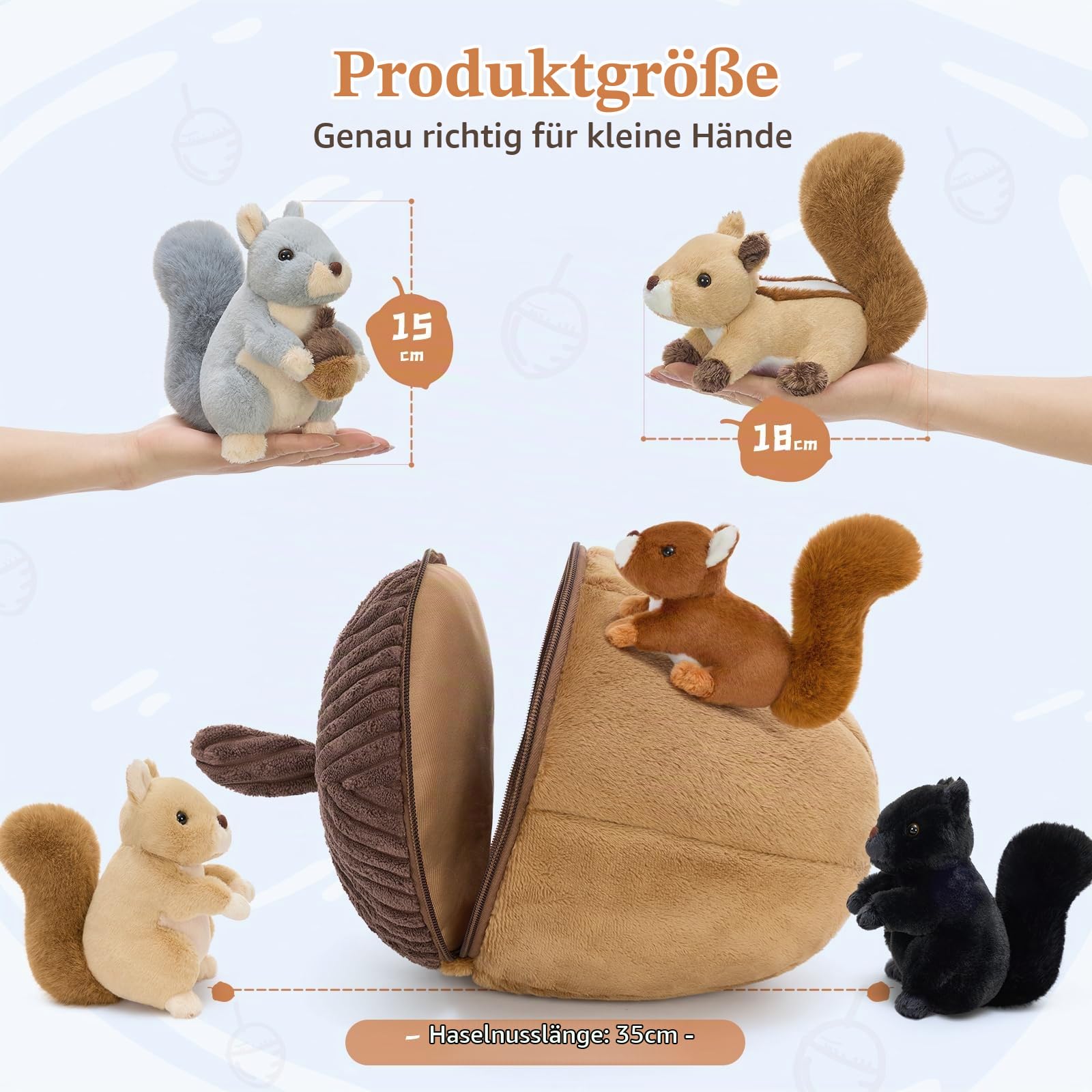 MaoGoLan 5 stücke süß Eichhörnchen Kuscheltier im Haselnuss, 35cm weich Eichhörnchen Stofftier Plüschtier Spielzeug, Geburtstag Weihnachten Geschenk für Kinder Baby