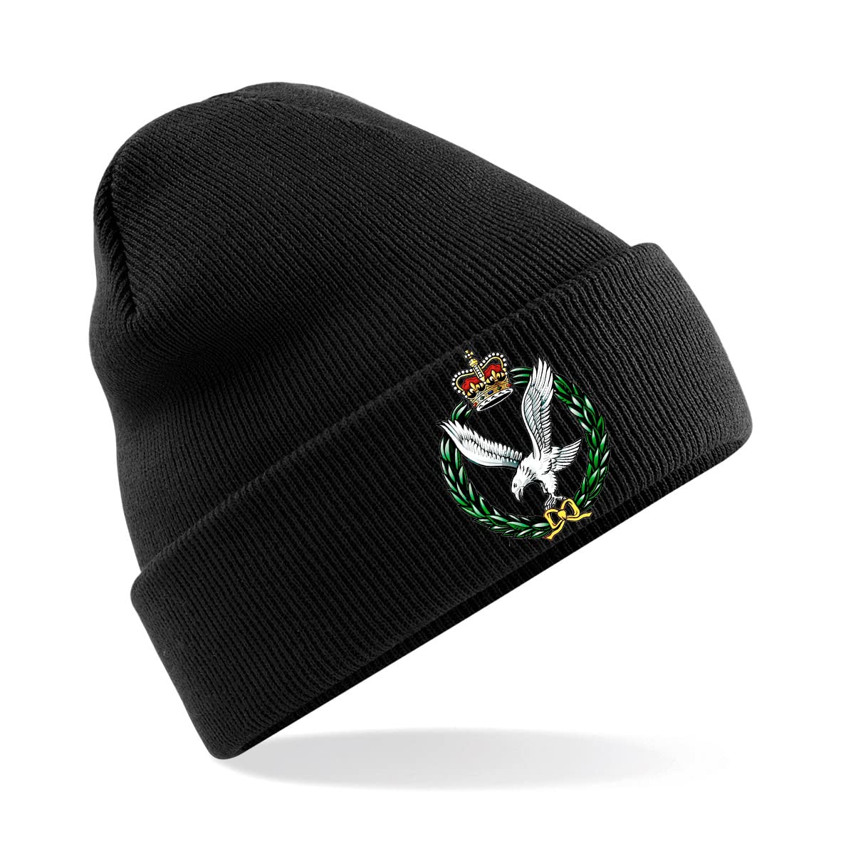 PSave Army Air Corps Insignia Mens Premium Embroidered Beanie Hat, Bob Hat British Army Military (Black)