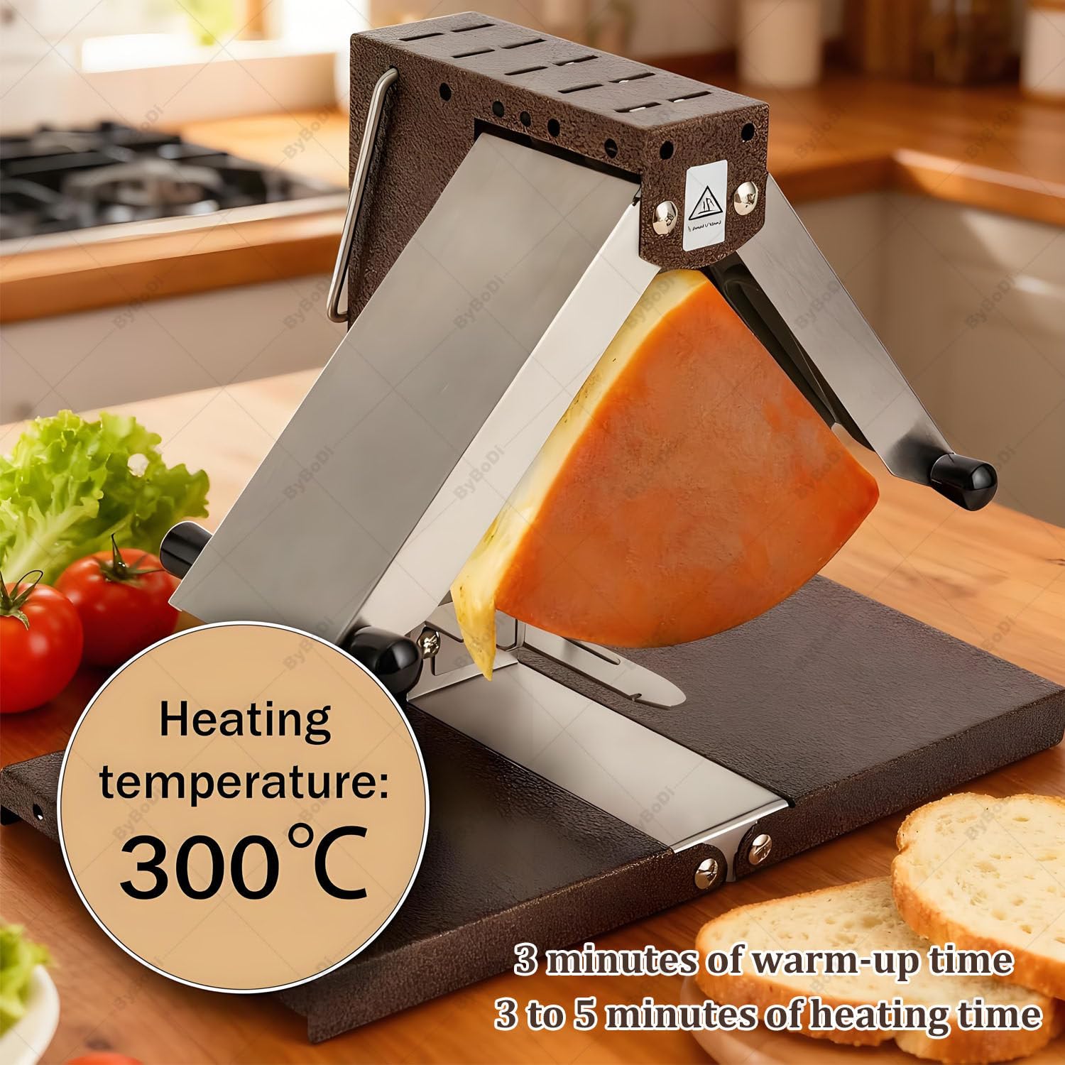 Macchina per sciogliere Il Formaggio Commerciale, scioglitore Elettrico Multifunzione per raclette, Doppio Riscaldamento da 1000 W per semicircolari, Blocchi e Spicchi