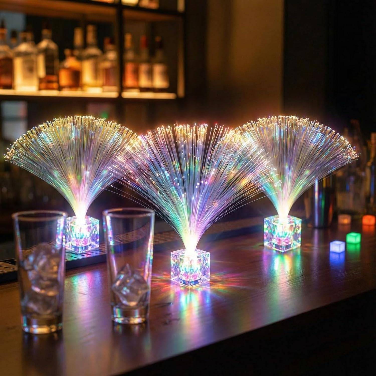 Amylove 16 Pcs Mini Fiber Optic Lamp Bulk Small LED Party Light Color Changing Table Centerpiece Decor for Glow in The Dark Favors Supplies Valentines Day Wedding Decorations (6 Inch,Clear)