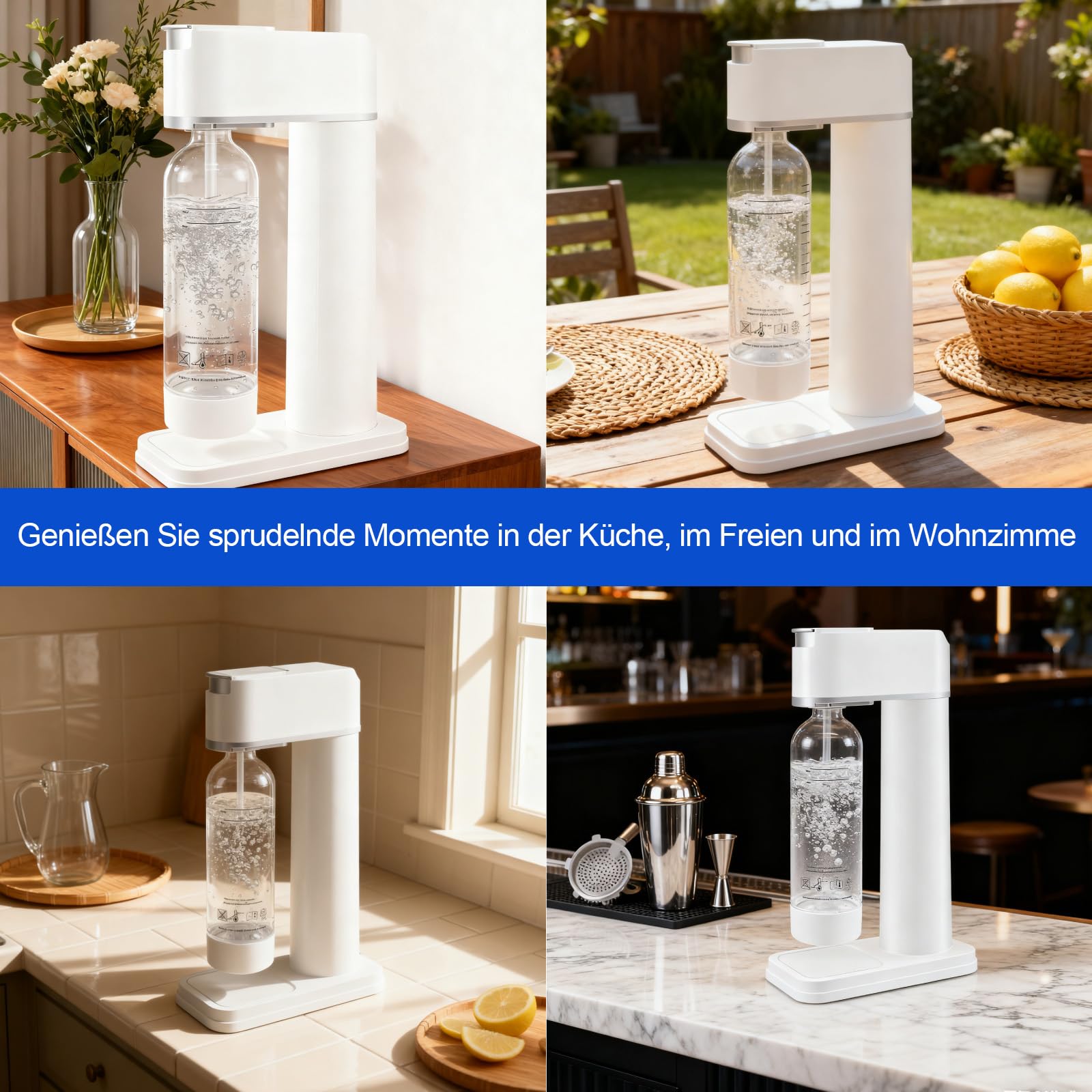Wassersprudler Sodamaschine mit 1 Liter Flasche Höhe 40,5 cm Weiss | Stylisch und platzsparend,