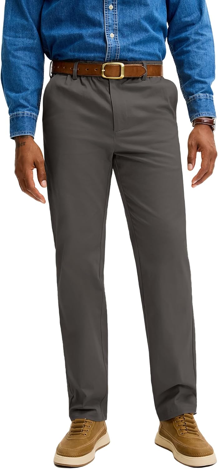 Comdecevis Men's Stretch Khaki Pants Elastic Waist Cotton Chino Pants Straight Fit - Image 3