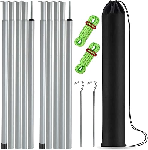 Miniatura 7 de Tent Poles Adjustable Tarp Poles Steel Rods for Tarp Canopy Camping Replacement Set of 2 +Pegs & Reflective Ropes