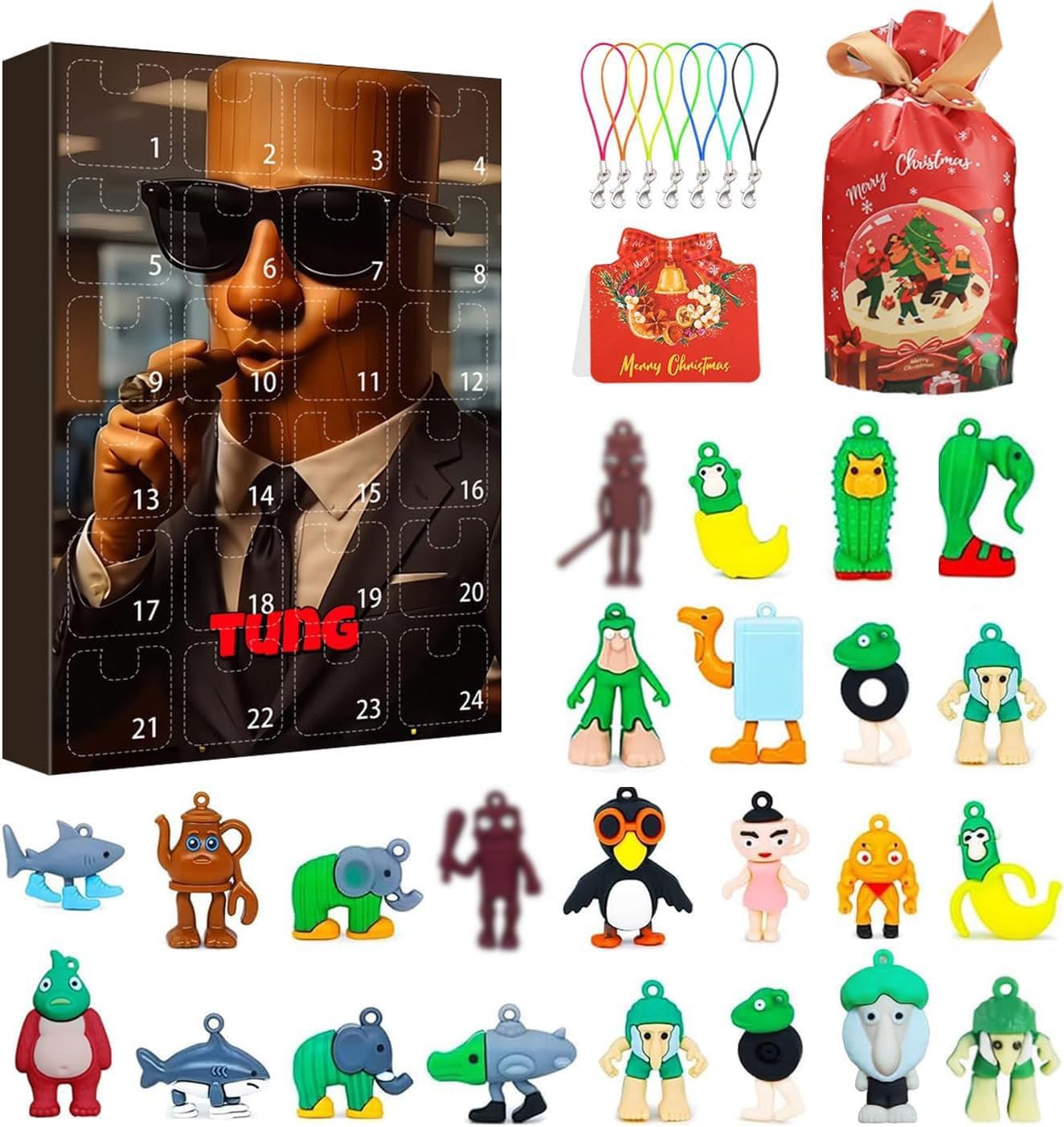 Italian Brainrot Christmas Advent Calendar 2025,24 Days Christmas Countdown Calendar with Brainrot Meme Shark Figures Toys ,Funny Animals,Unique Key Chain,Decorations Gifts for Fans Office Room Figurine Decor (24Pcs)