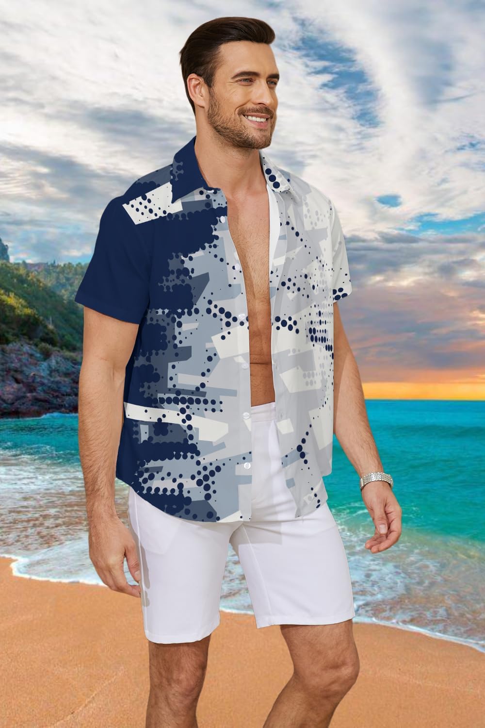 Hawaiian Shirt for Men Tropical Floral Button Down Shirt with Short Sleeve - Image 2