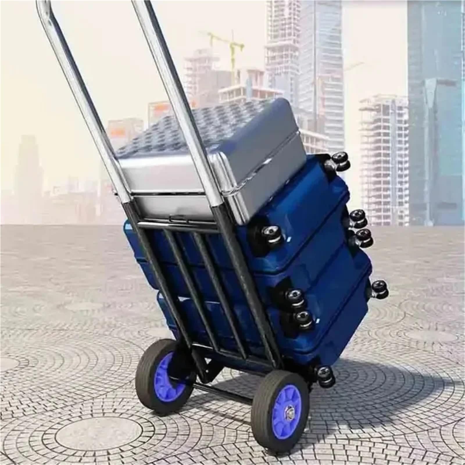 Carrito de compras plegable con mango ajustable, ruedas de poliuretano resistentes para subir escaleras fácilmente, carrito utilitario resistente para el hogar y la tienda de comestibles