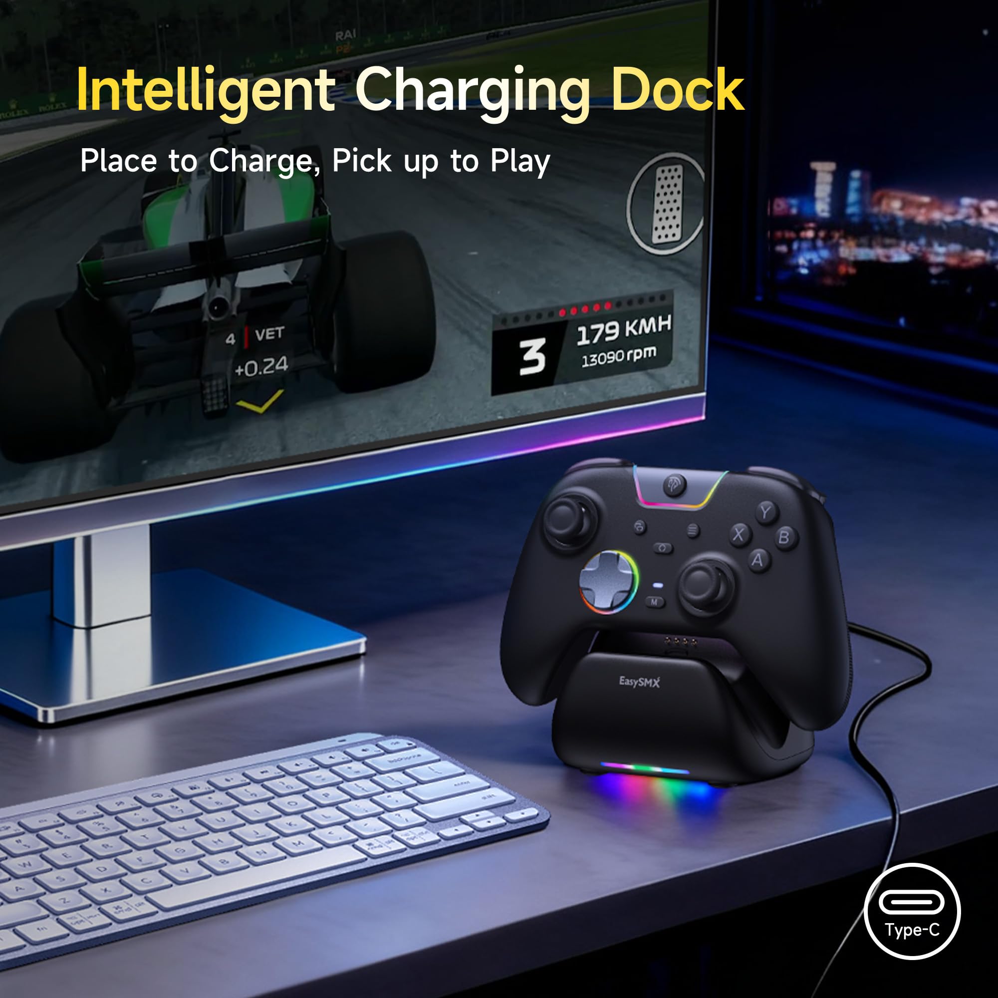 EasySMX X05Pro Bezprzewodowy kontroler PC z cichymi przyciskami dokującymi, 2 VIT, D-Pad 8 Dir, programowalny, joysticki Hall, akumulator 1000 mAh, 1000 Hz. Kompatybilny z PC/Switch/Android/iOS