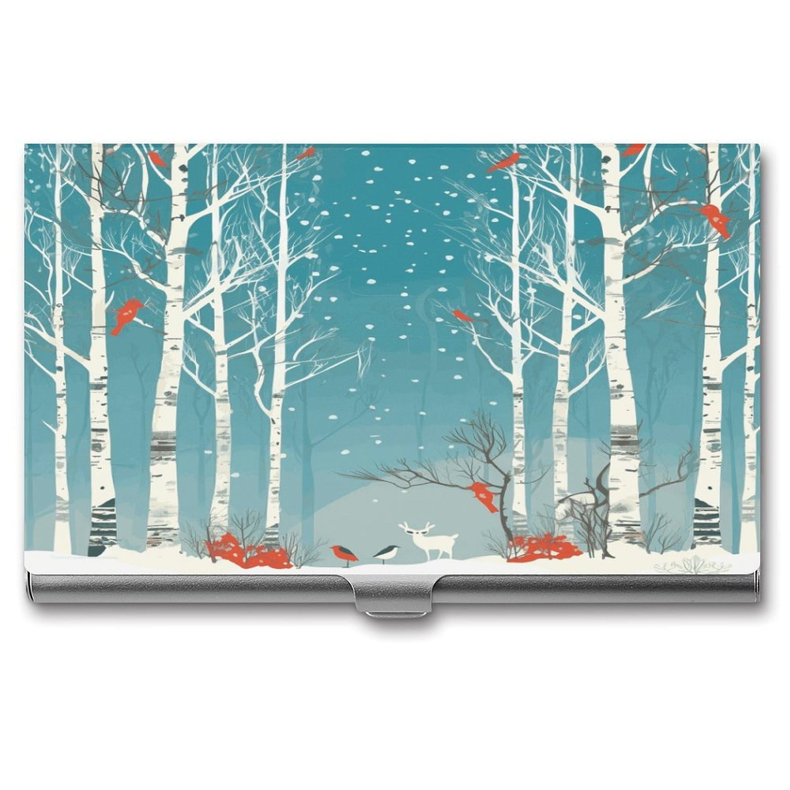 JTREHY Merry Christmas Birch Tree Business Card Case Convenient to Carry Business Card Dispenser Durable Not Prone to Wear And Tear Business Card Holder for Men & Women