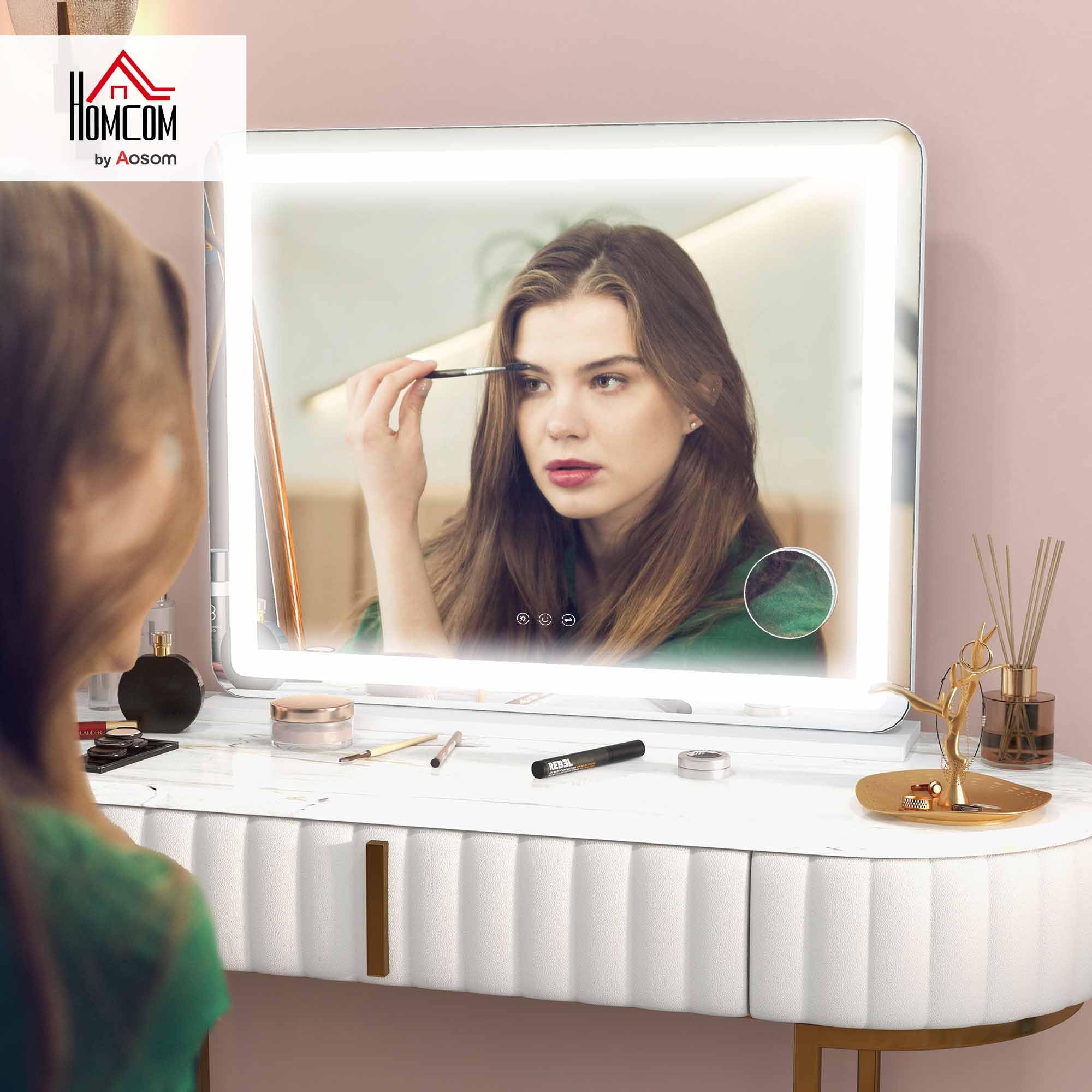 HOMCOM Espejo de Maquillaje Iluminado LED con Intensidad 80x62 cm