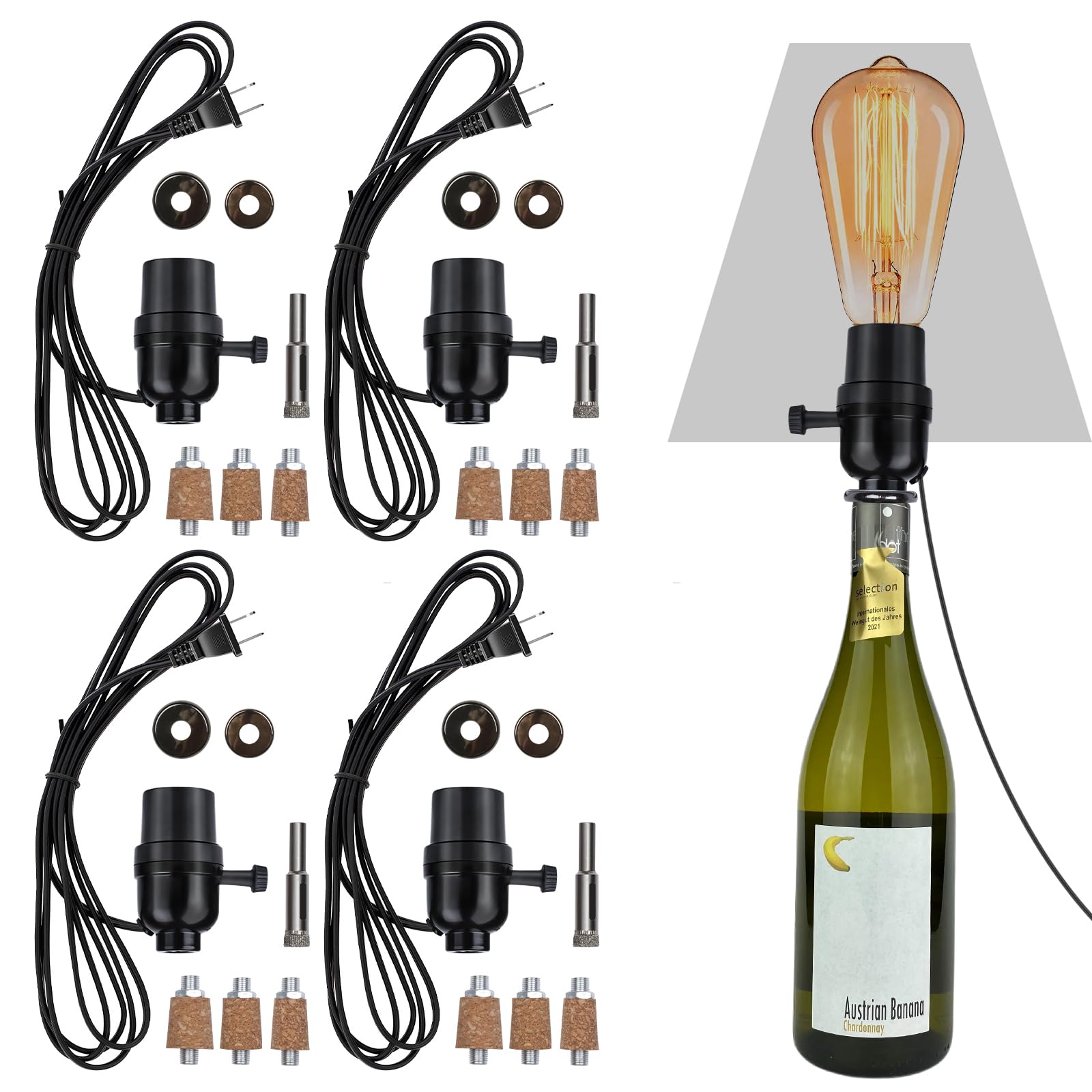Aokpsrt Bottle Lamp Kit with 9mm Glass Drill bit DIY Lamp Kit for Liquor Bottles with Slip on Socket and 8 Feet Power Cord,No Drilling Required