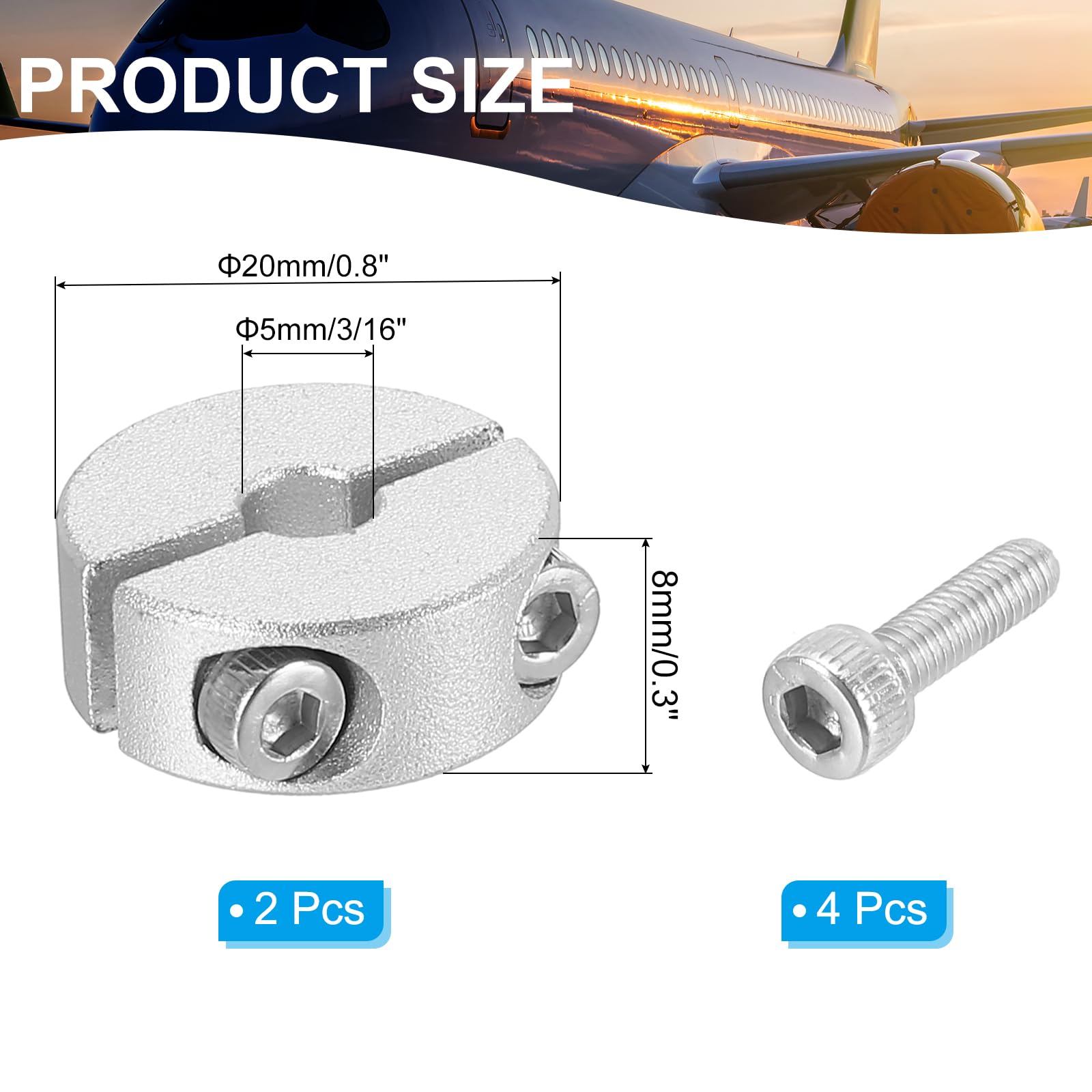 Collare Albero A Morsetto In Alluminio - Foro 5mm Per Applicazioni Meccaniche | Set Da 2 Pezzi - Foto 5