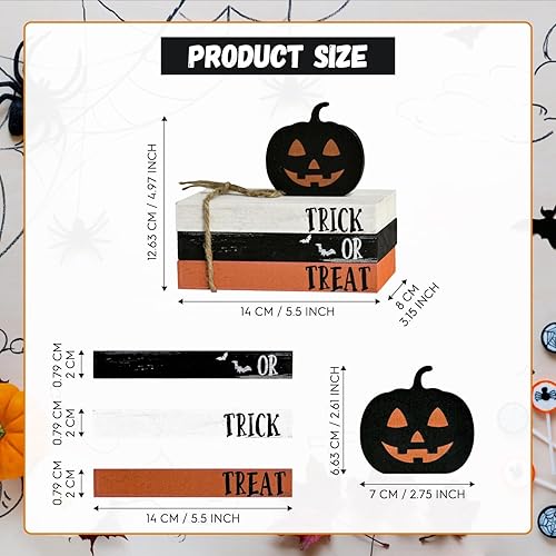 Miniatura 2 de Smile Happy - Pila de madera de Halloween, paquete de mini libros falsos de calabaza, decoración de bandeja escalonada de truco o trato, decoración