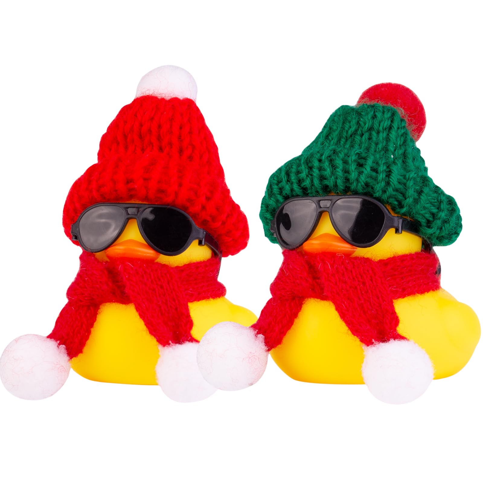 Rubber Duck Car Ornaments 2Pack Winter Duck Car Dashboard Decorations for Christmas Decor and Home Decorations with Mini Hat Scarf and Sunglasses(T13)